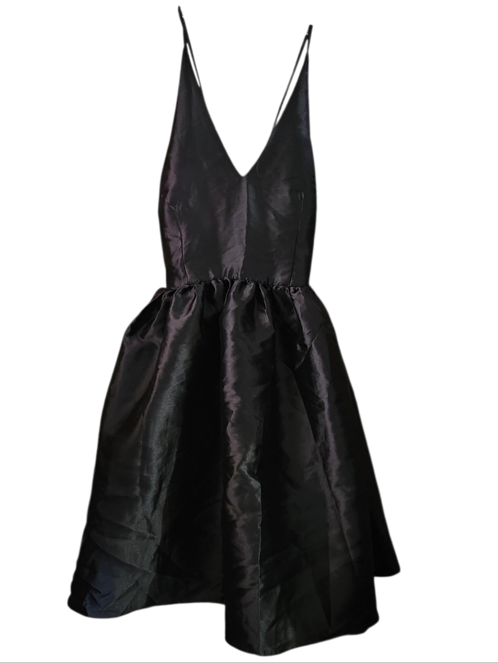 San Joy Black Satin Fit-and-Flare Dress